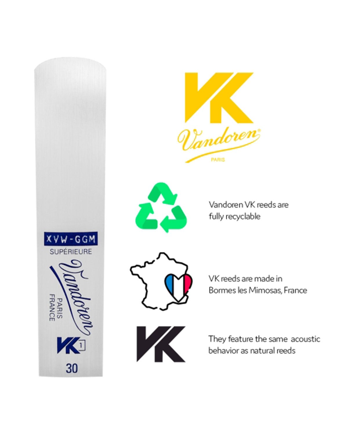 Anche synthétique Vandoren VK1 pour Clarinette Sib force 35 Anche synthétique Vandoren VK1 pour Clarinette Sib force 35
